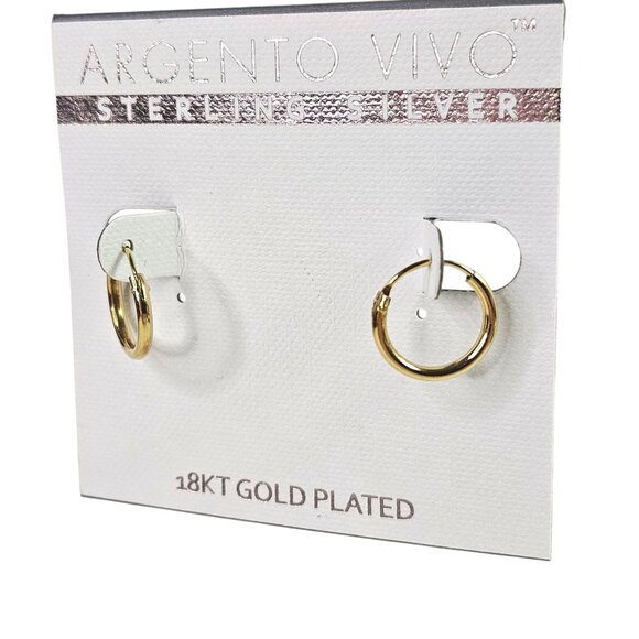 Argento‎ Vivo Milano Sterling Silver Hoop Earrings 18K Gold Plated 1/2"  NWT - Picture 2 of 6